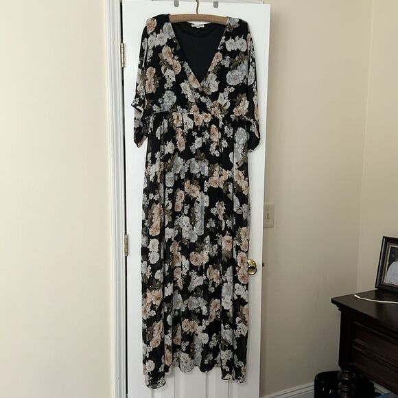 Baltic Born XXL Kia Black Blue Blush Pink Floral Kimono Maxi Dress - Picture 3 of 14
